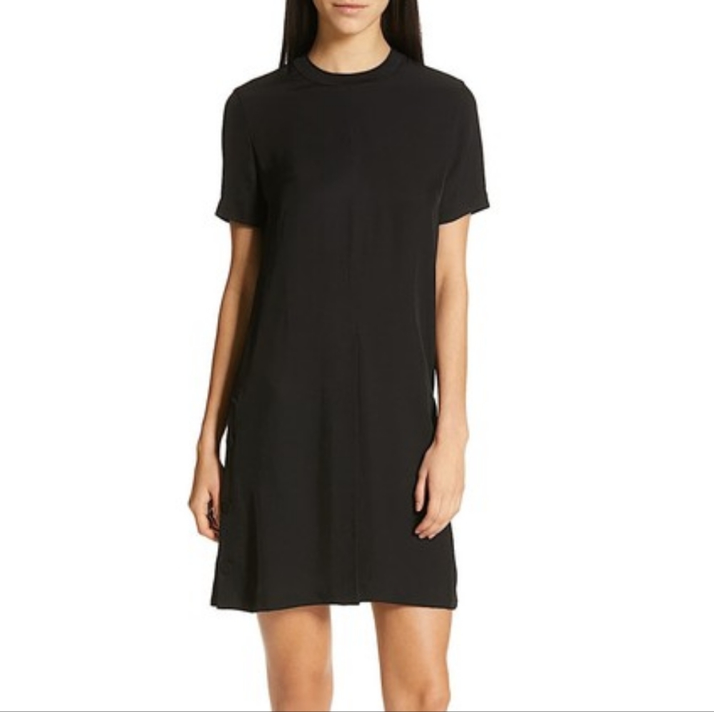 RAGE & BONE AIDEN Side Button Pleat Short Sleeve Crew Neck T-Shirt Dress S N